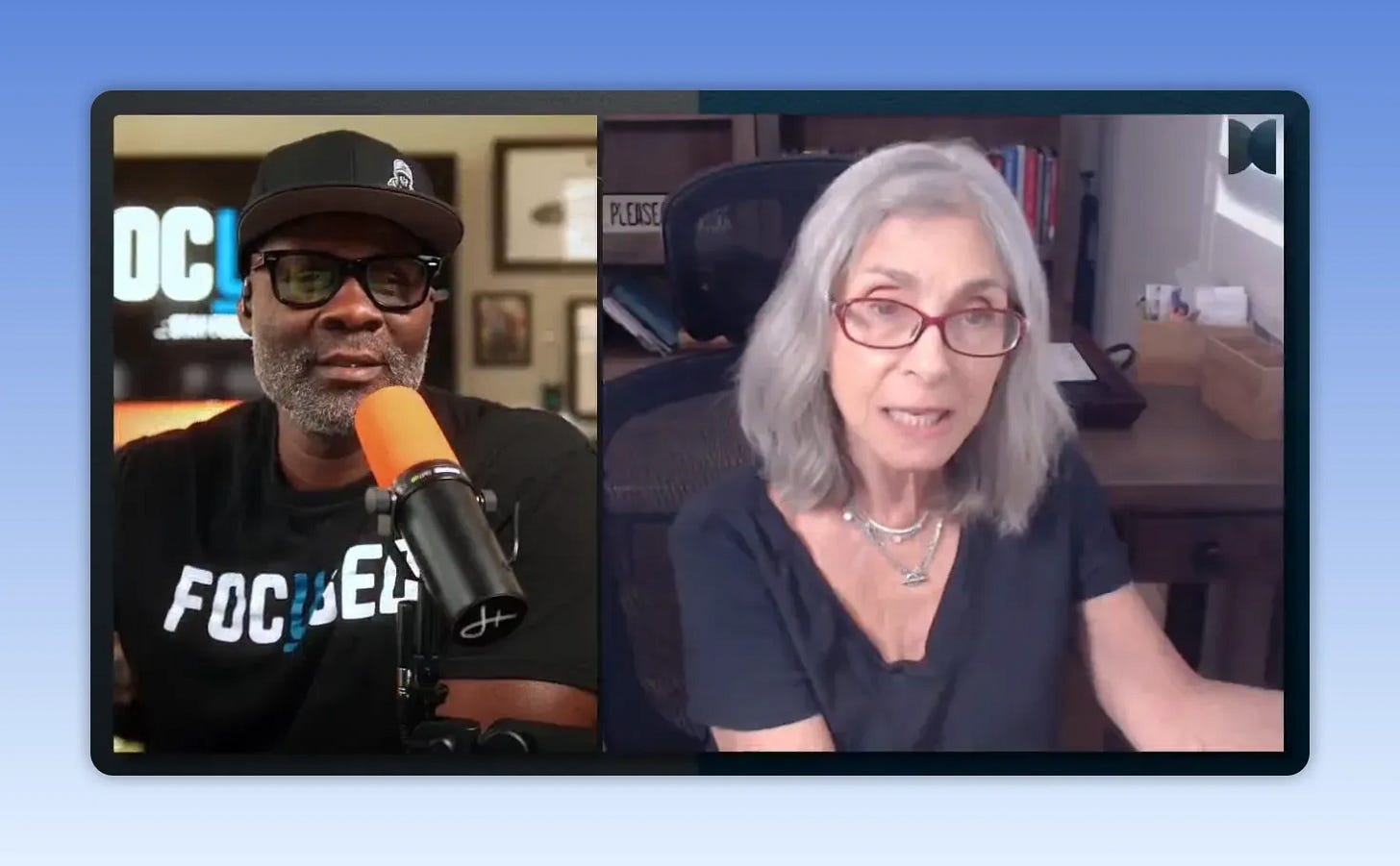 Screenshot of two hosts discussing using AI and automation without losing the human edge