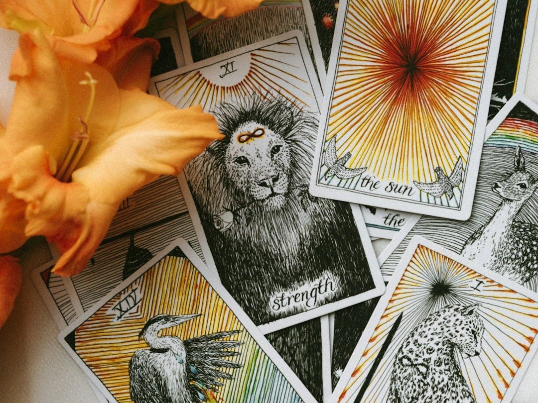 a bunch of cards that are on a table