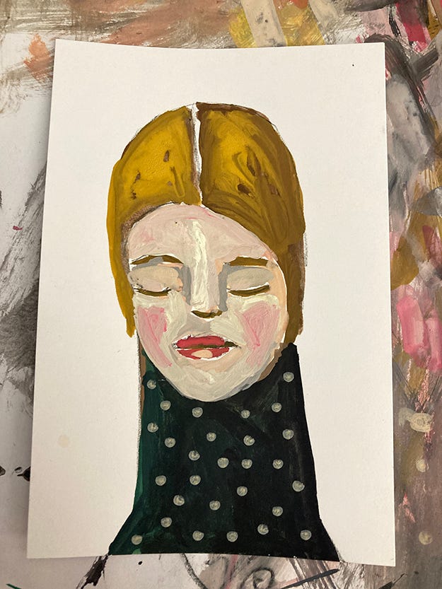 Gouache portrait paintings on paper