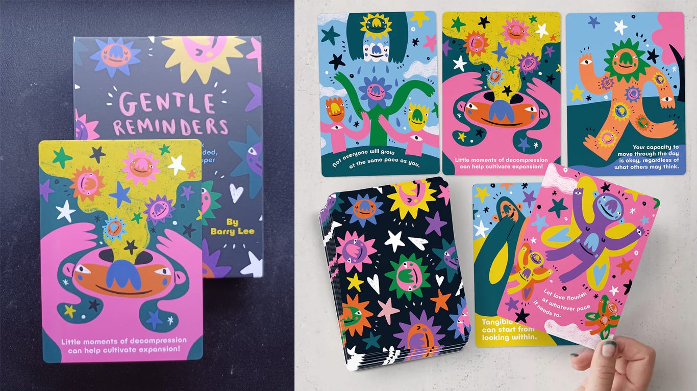 colorful cards with illustrations and positive affirmations