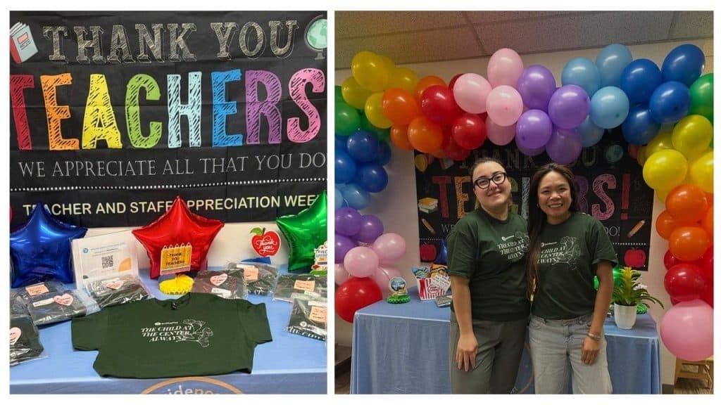 Teachers honored with colorful balloons and thank you signs during appreciation week.
