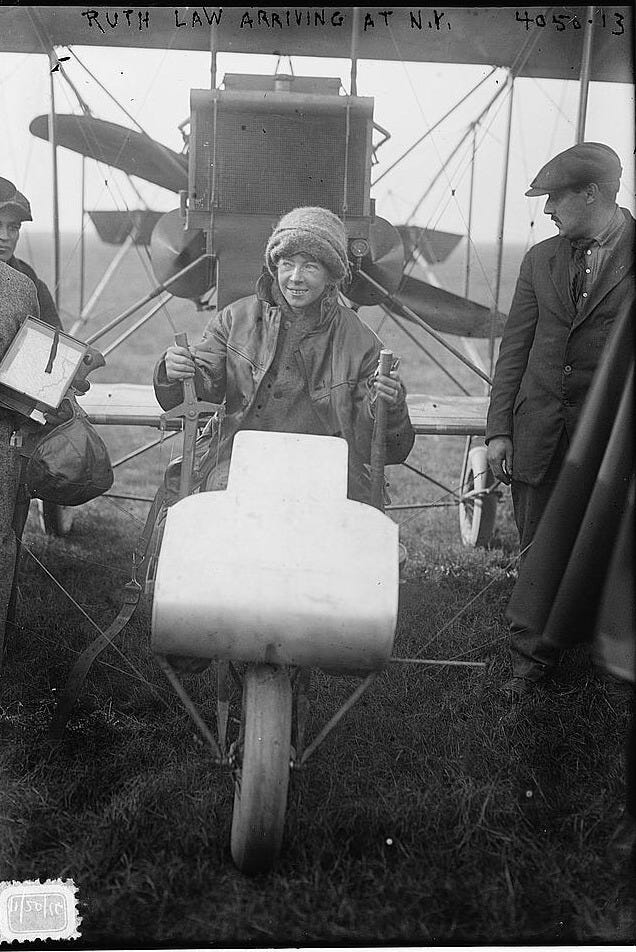 Ruth Law smiles at the controls of her aircraft in 1916. Ruth Law smiles at the controls of her aircraft in 1916.