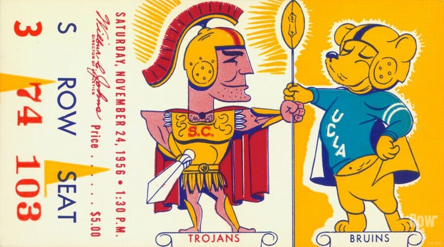 1956 USC vs. UCLA Football Ticket Canvas - Row One Brand