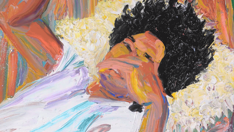 This may contain: an oil painting of a person laying down This may contain: an oil painting of a person laying down