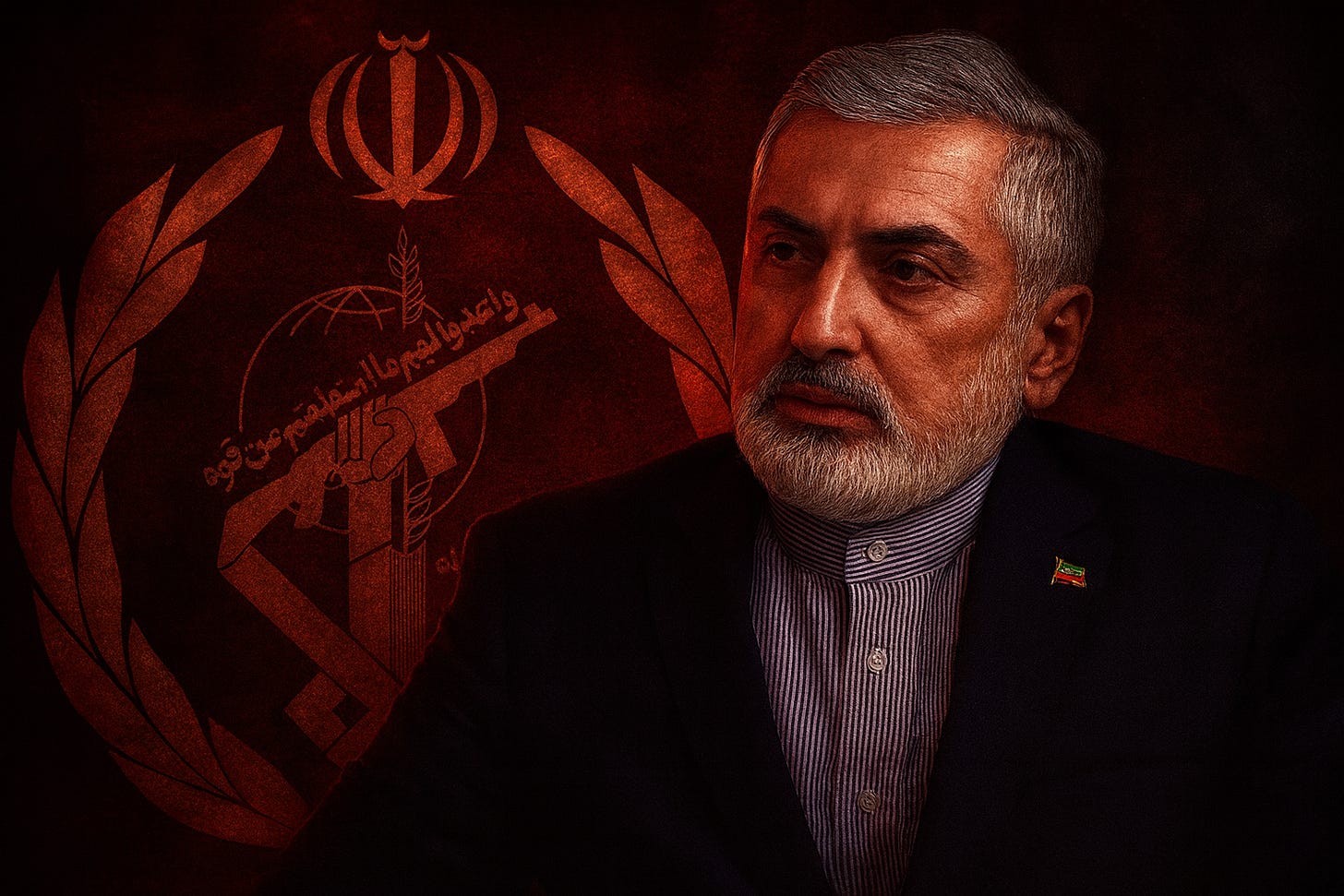 Iranian Ambassador with IRGC Emblem Background