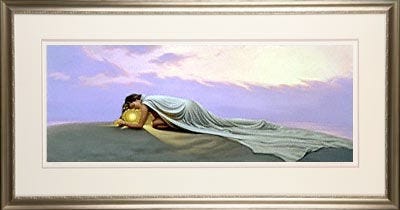 Limited edition print (of 950) conservation framed with acid-free mats, archive plexiglass, and wood moulding.