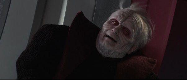 If hatred and anger are the keys to the dark side? Why is Palpatine always  smiling and cackling? He seems pretty happy to me. - Ultimate Star Wars  Galaxy