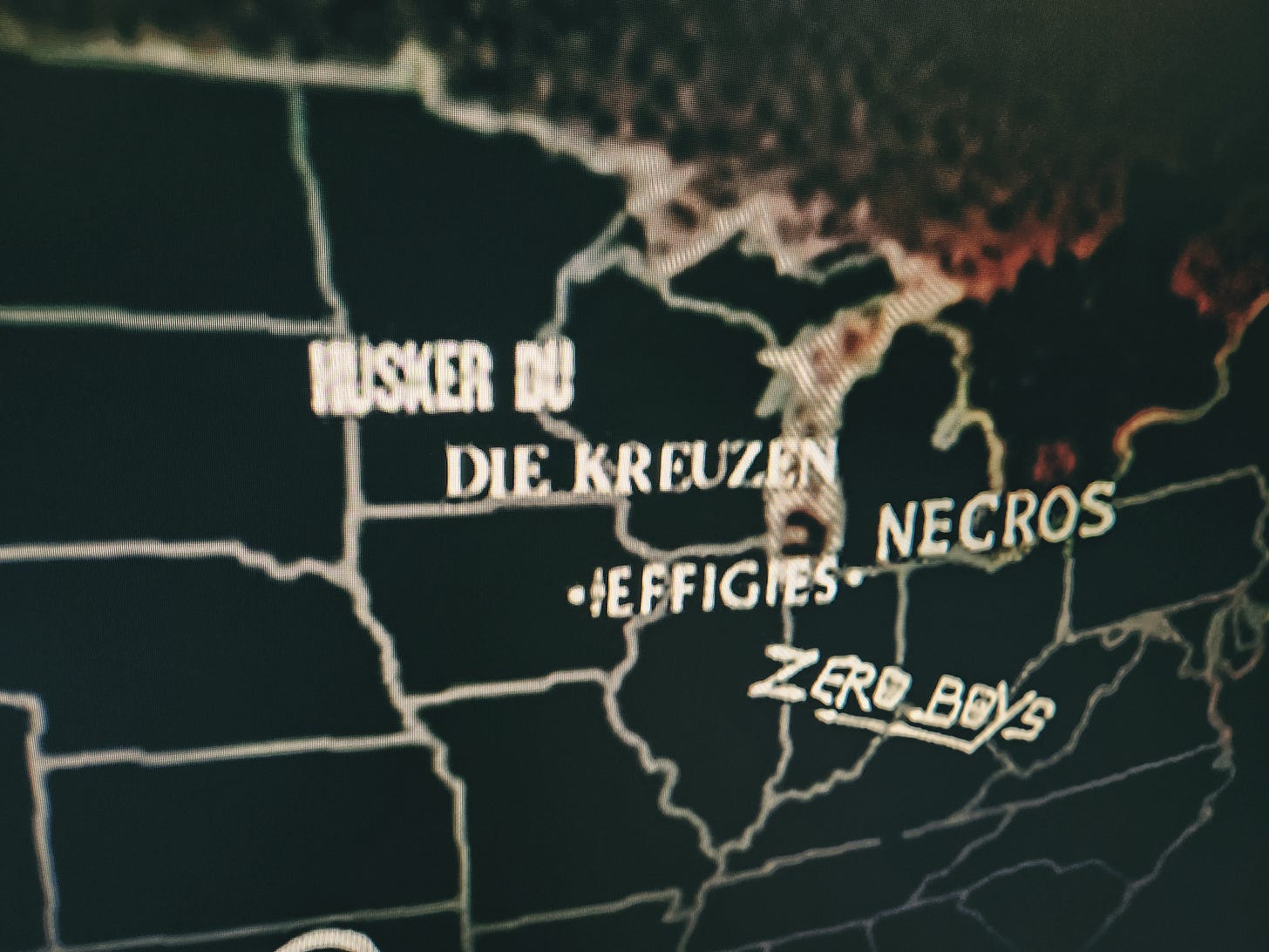 Map of hardcore bands from the documentary American Hardcore