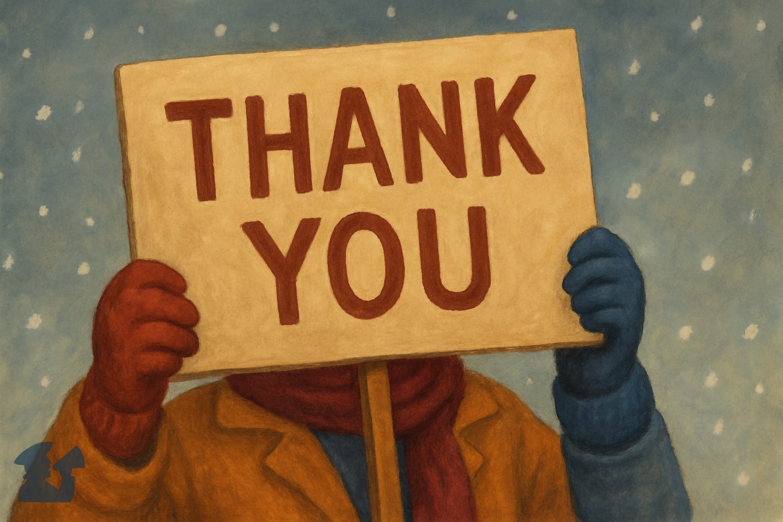 Illustration of a protester holding up a sign that reads 'Thank You'