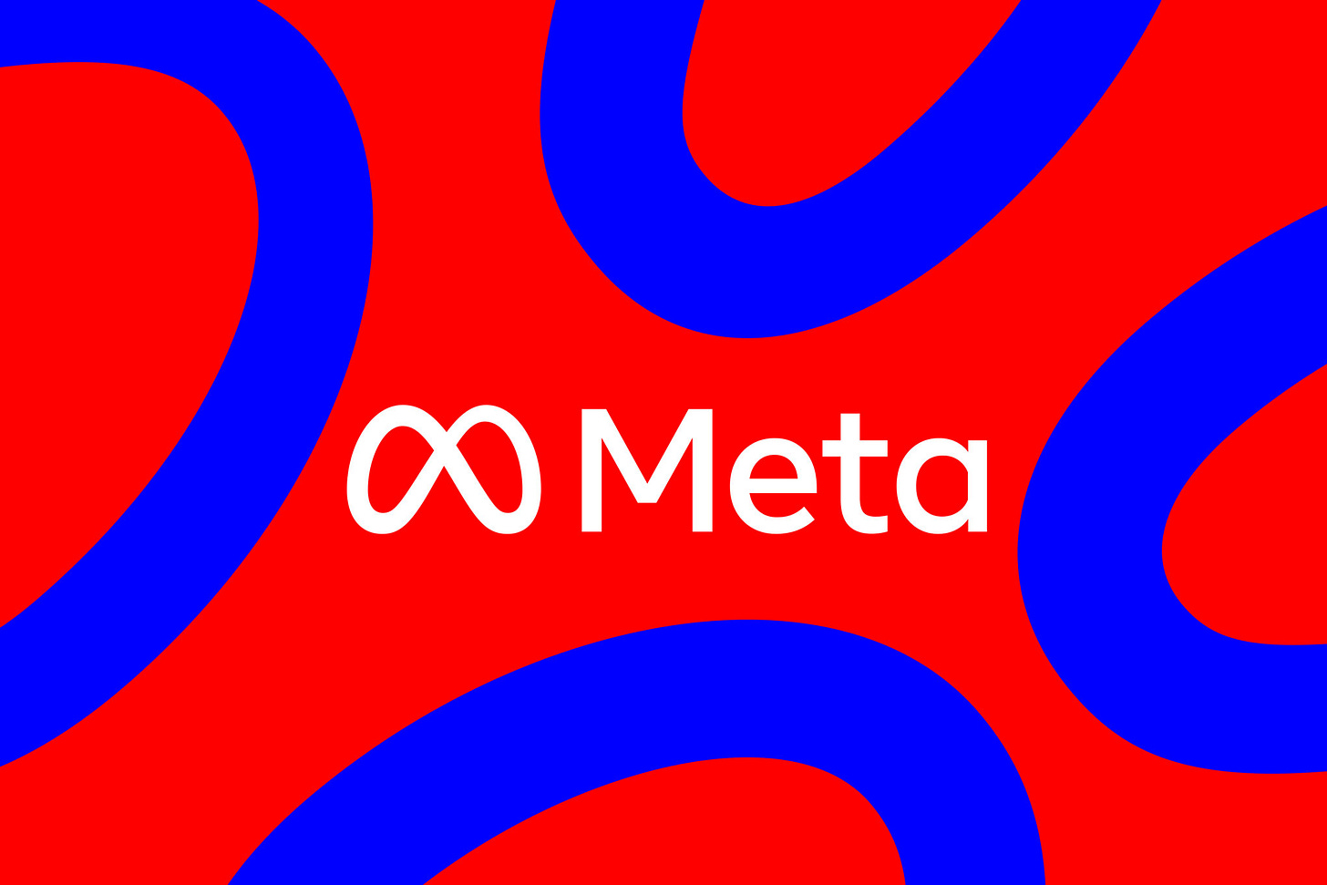 The Meta logo against a blue and red background.