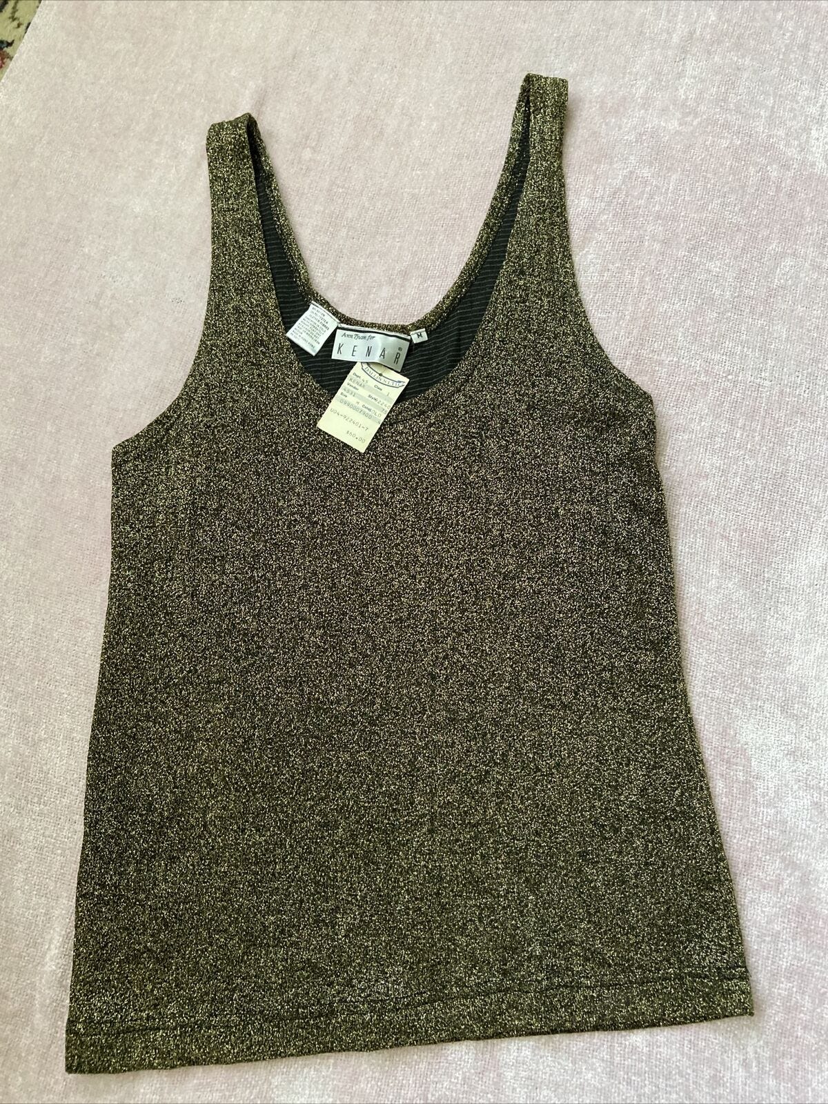 ANN TJIAN for KENAR Black & Gold METALLIC TANK Top Shirt Size Medium - Picture 1 of 10