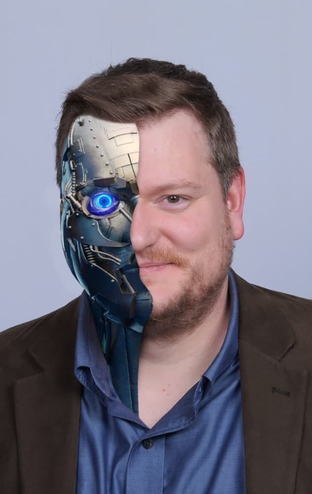 A photo of Thomas with a robot face