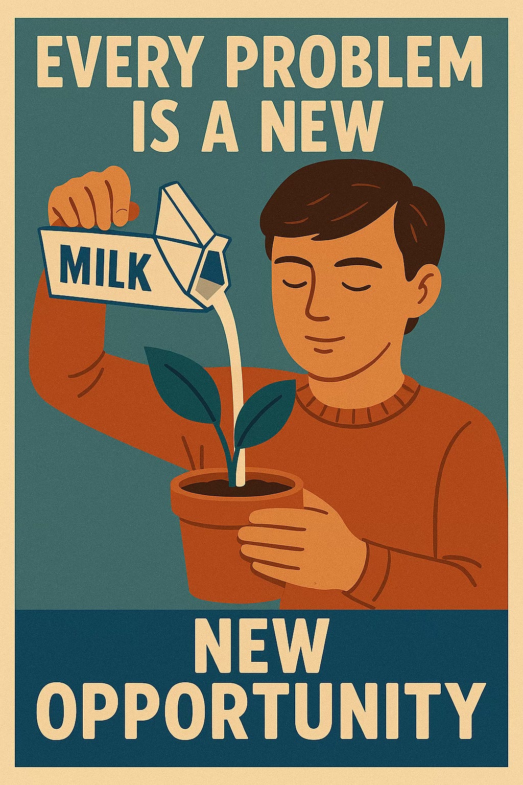 A man pours milk into a plant, celebrating this new opportunity. 