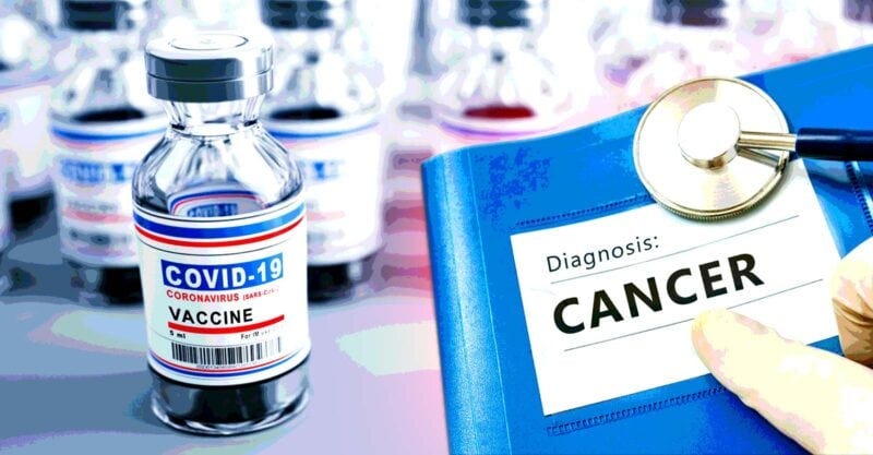 covid vaccines and cancer written on a folder