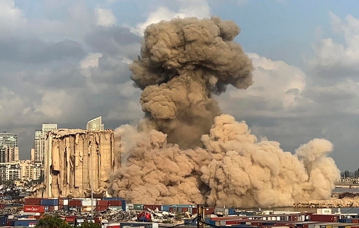 Big part of Beirut port silos collapses 2 years after blast - Los Angeles Times Big part of Beirut port silos collapses 2 years after blast - Los Angeles Times