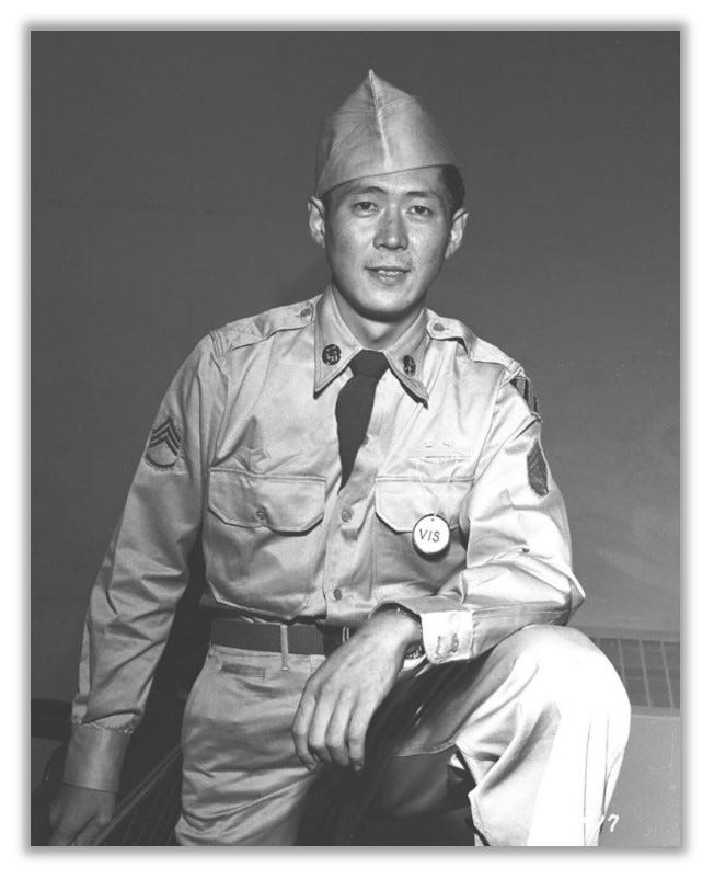 Photo of a young Hiroshi Miyamura in uniform 