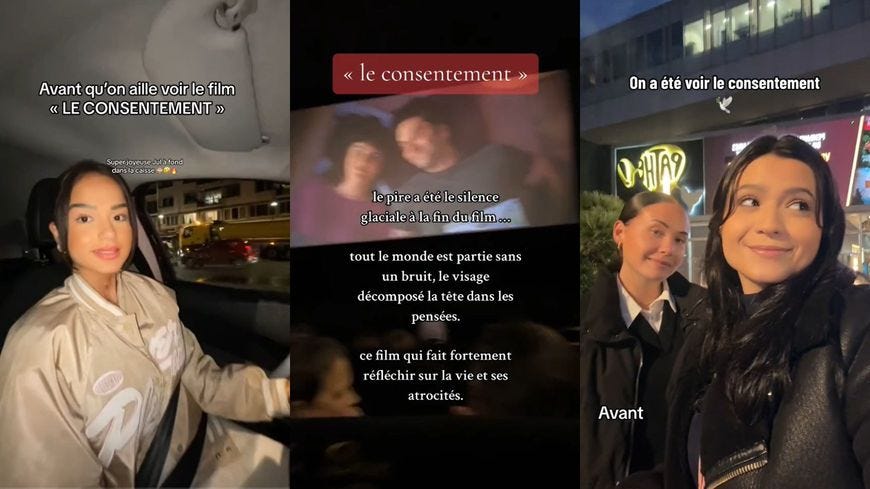 Des jeunes se filment et filment avant, pendant et après la séance du "Consentement", puis montre leur réaction sur TikTok..