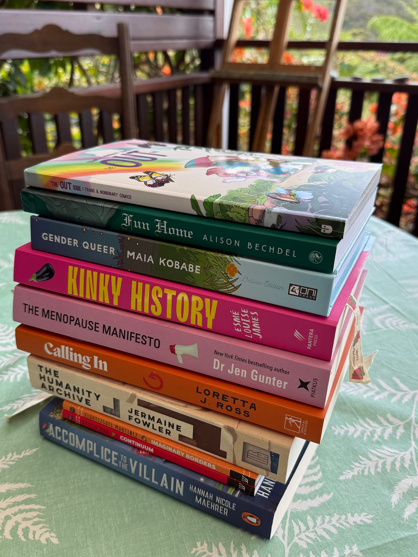 Miri Stone's non-fiction book stack for September. Names of books and authors are included in the body of this post.