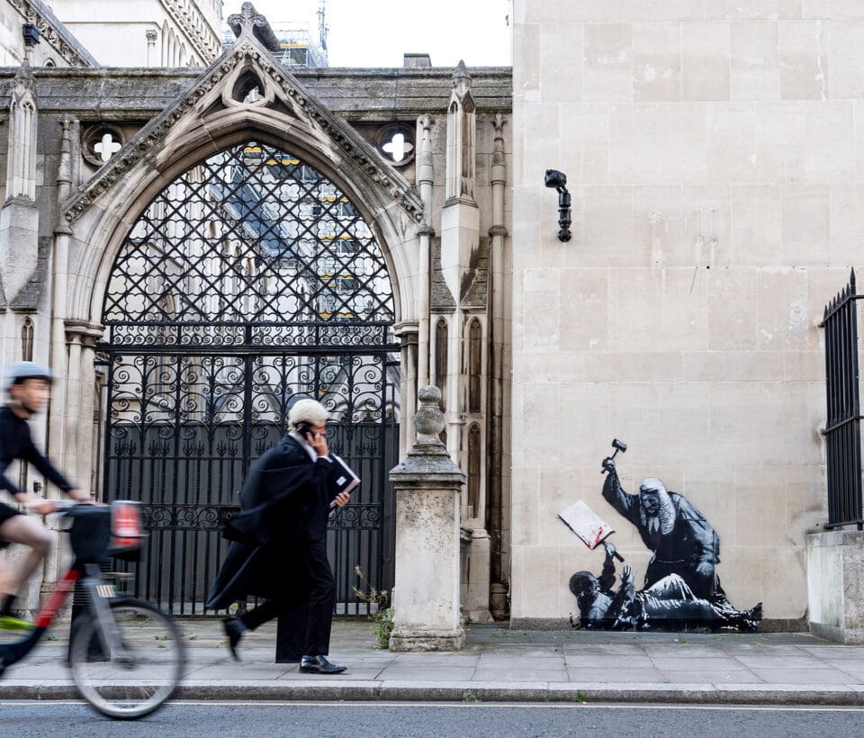 Banksy's Already Covered Painting in London Comments on the U.K.'s Palestine Action Crackdown — Colossal Banksy's Already Covered Painting in London Comments on the U.K.'s Palestine Action Crackdown — Colossal