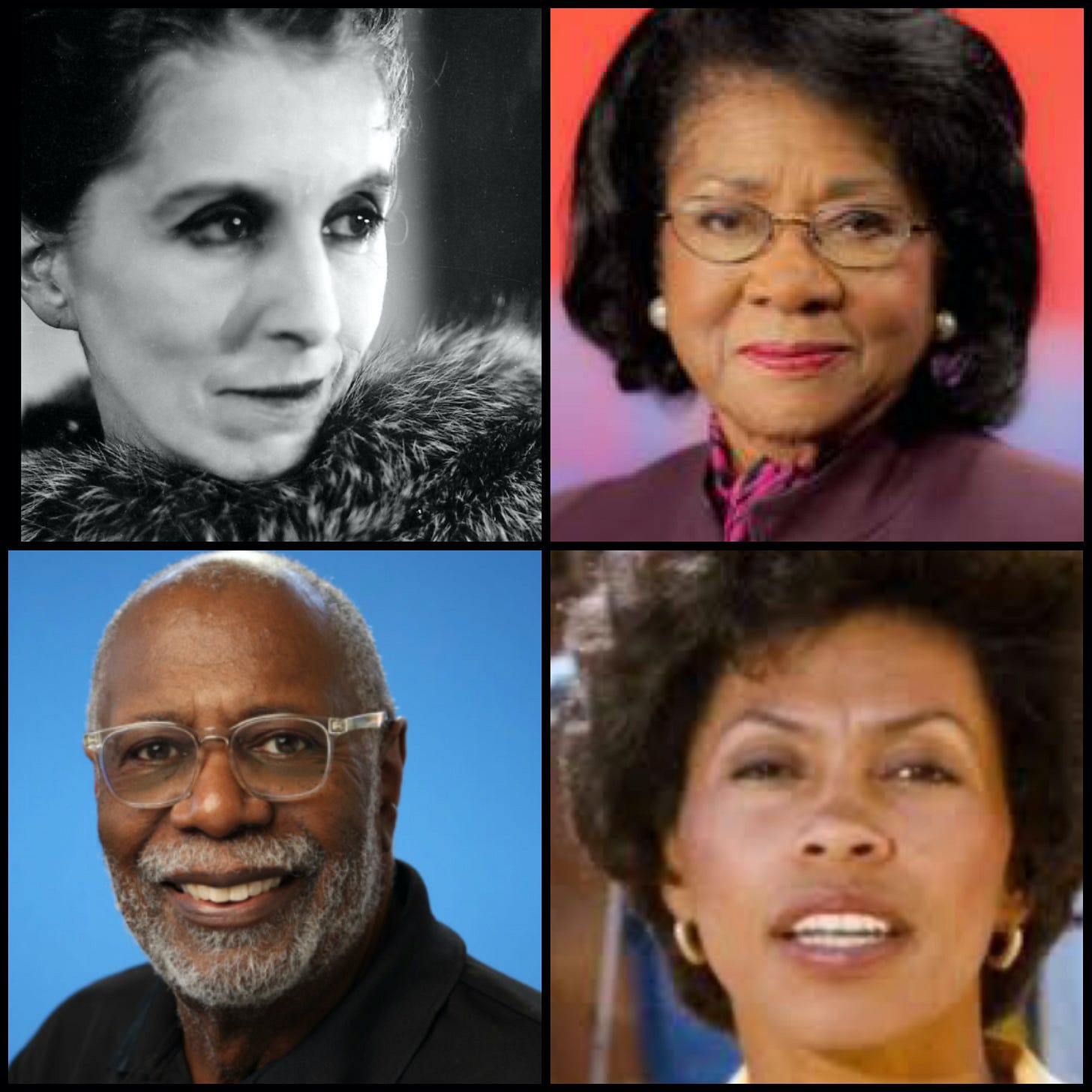Four photos from top left: Karen Blixen, Belva Davis, Chester Griffin, Felicia Jeter