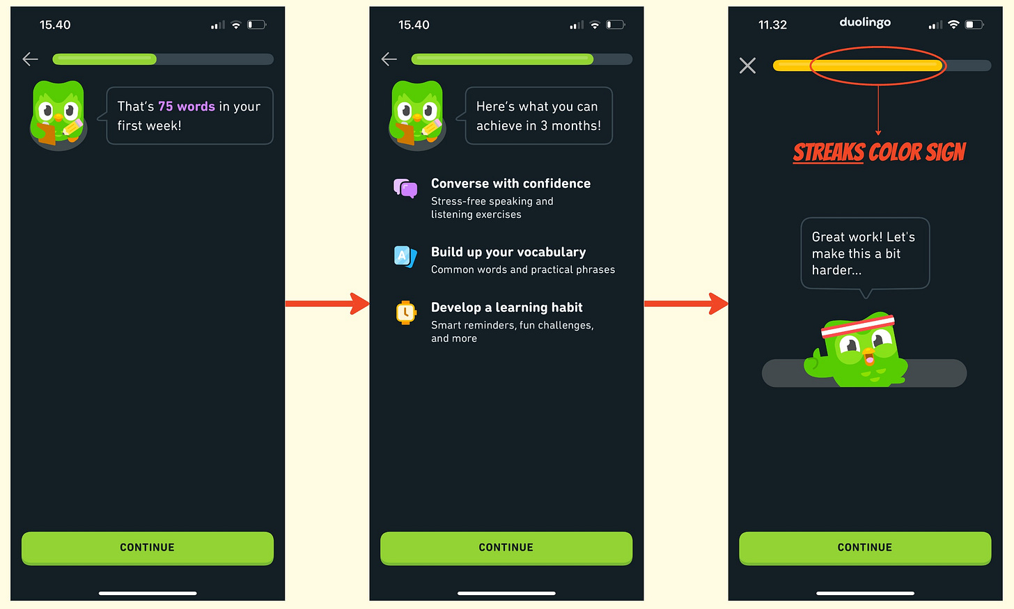 Duolingo's onboarding celebration