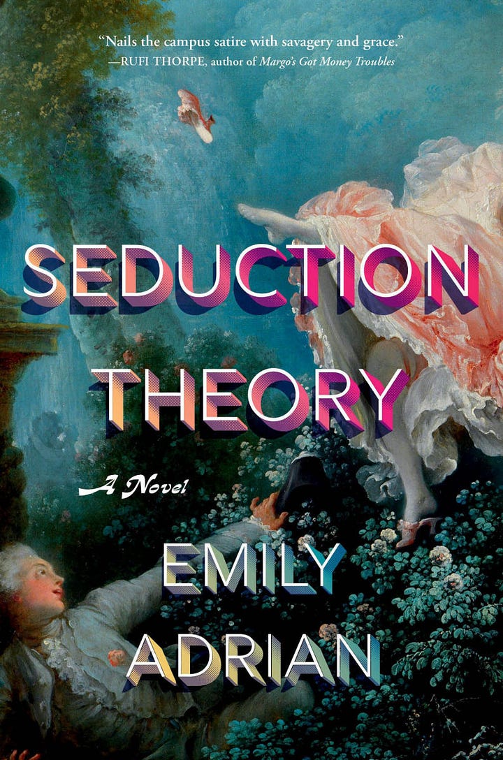 book covers for "seduction theory" by emily adrian and "cosmicomics" by italo calvino