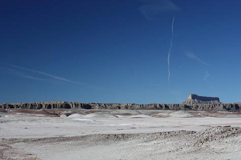 Images of barren landscapes and sky which is mainly blue