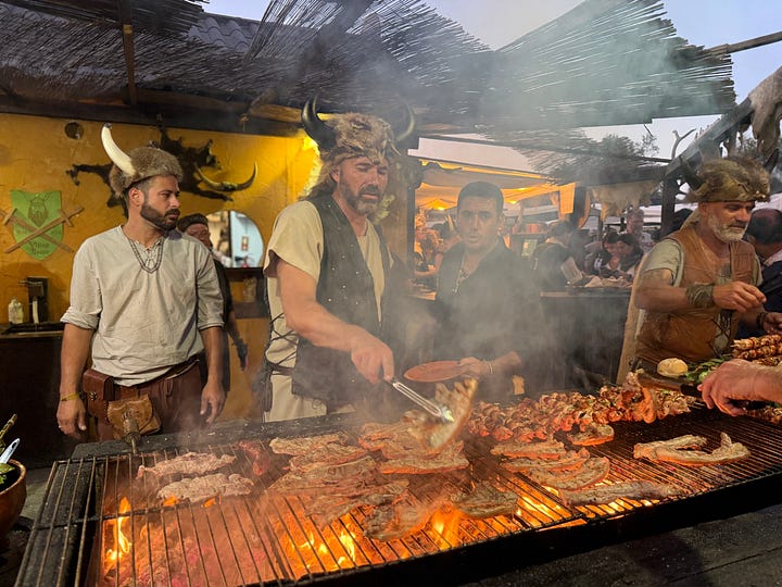 Jousting arena, fire dancing and a food stall with Vikings cooking