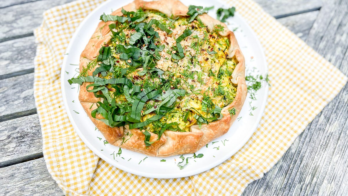 boursin summer squash galette - by Caroline Chambers