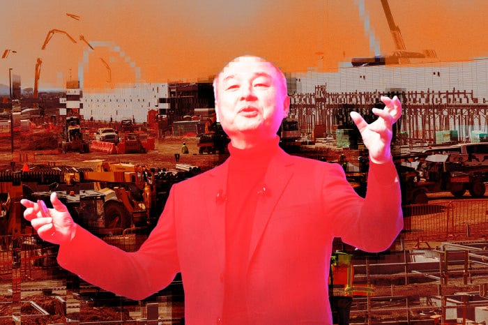 Illustration of a man in a red suit gesturing over a construction site.