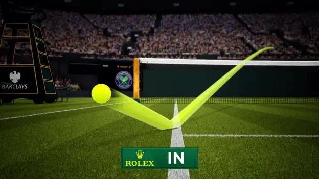 A visual representation of a tennis decision created by the Hawk-Eye system A visual representation of a tennis decision created by the Hawk-Eye system