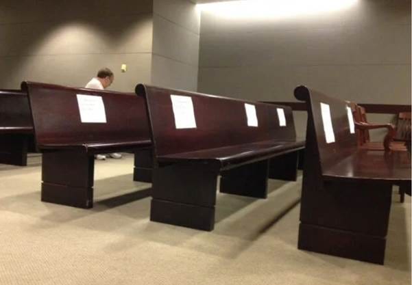 Empty media seating in a courtroom