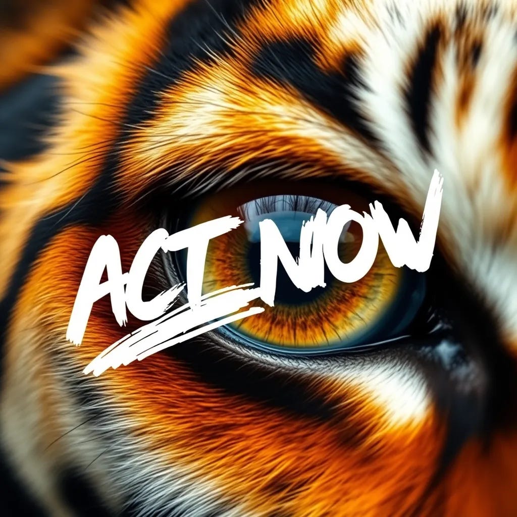 Tiger eye with overlaid text — prompt example