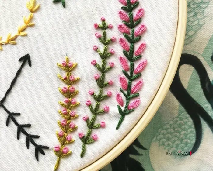 Fern Stitch Embroidery Tutorial 112 fern stitch combined with lazy daisy stitch and french knots to create cute foliage