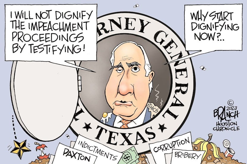 Editorial cartoon: Paxton testimony Editorial cartoon: Paxton testimony