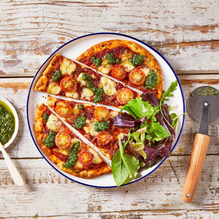 Cherry Tomato & Homemade Basil Pesto Pizza