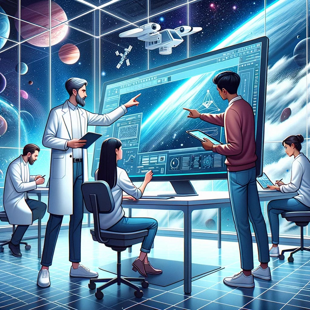 Image generated with DALL-E 3 depicting developers working on image generation