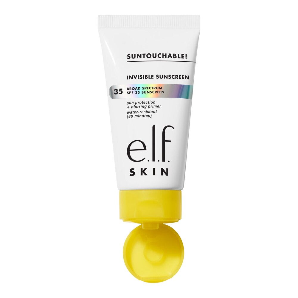 A tube of e.l.f. Cosmetics Suntouchable Whoa Glow SPF 30 sunscreen in the shade Sunbeam. A tube of e.l.f. Cosmetics Suntouchable Whoa Glow SPF 30 sunscreen in the shade Sunbeam.