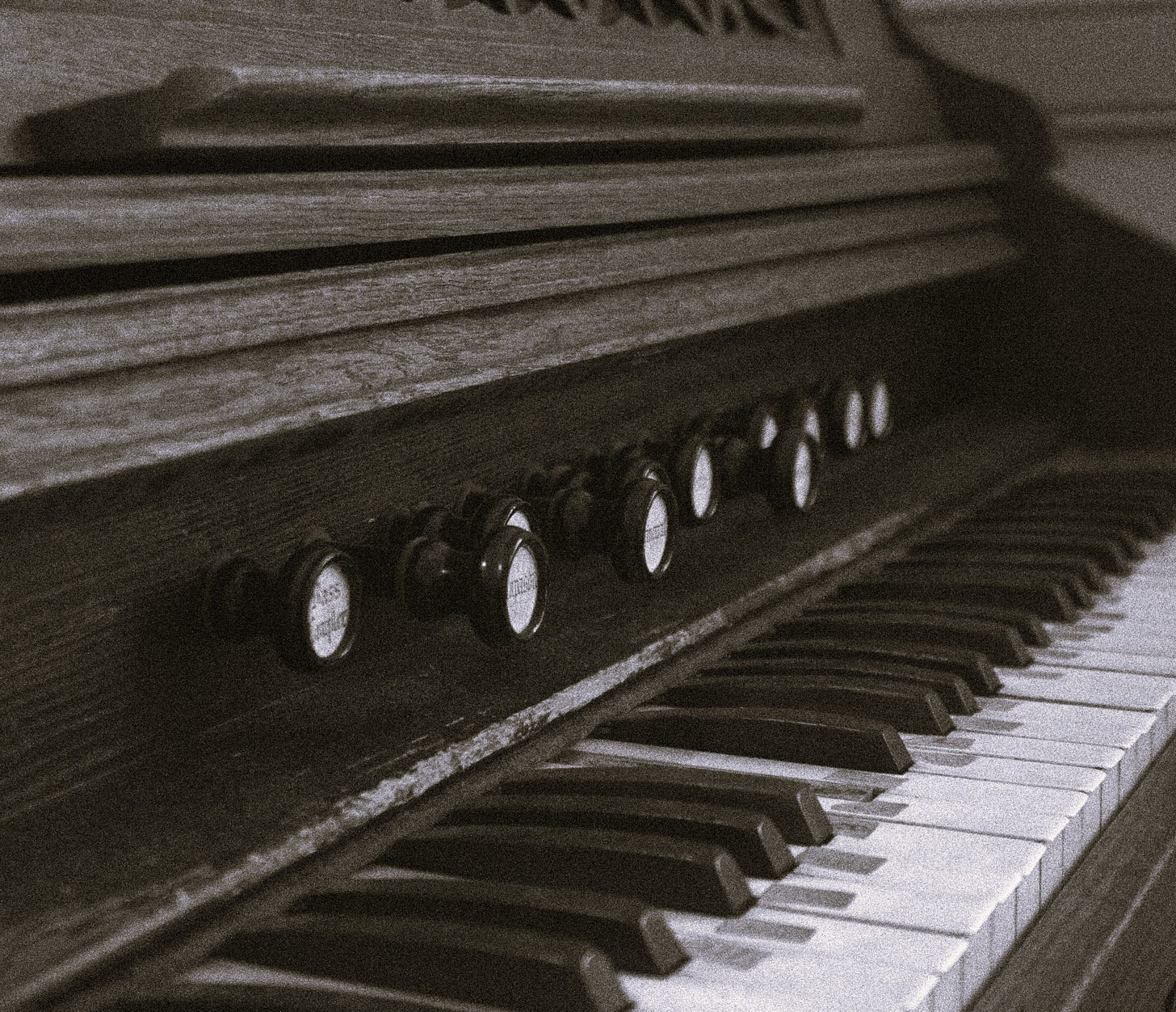 Antique piano keys in black and white