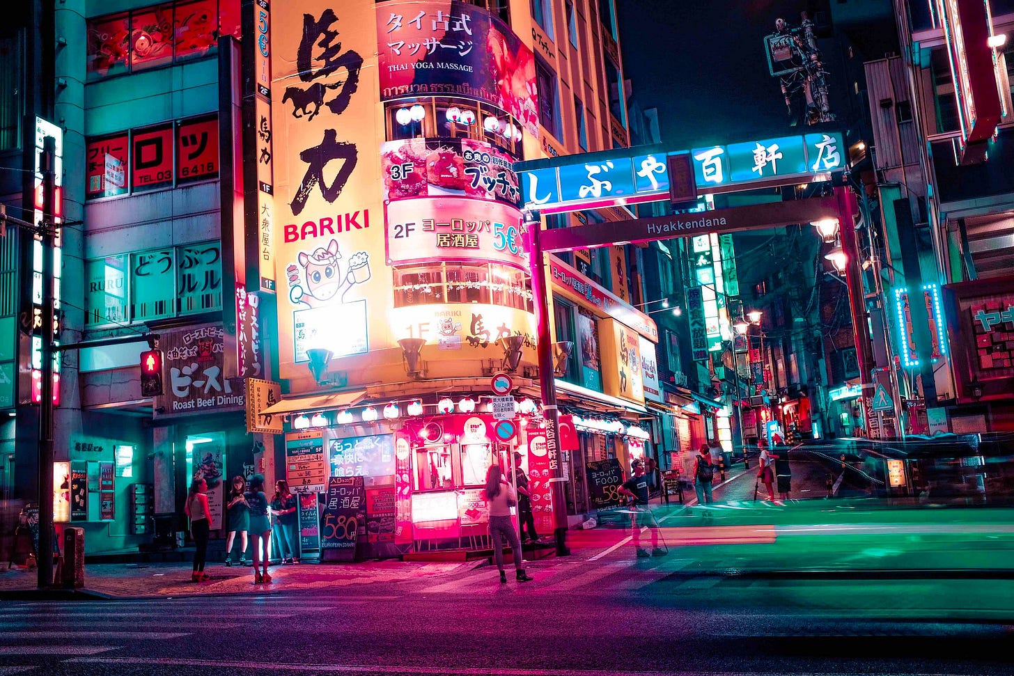 Japanese streetscape with neon lights Japanese streetscape with neon lights
