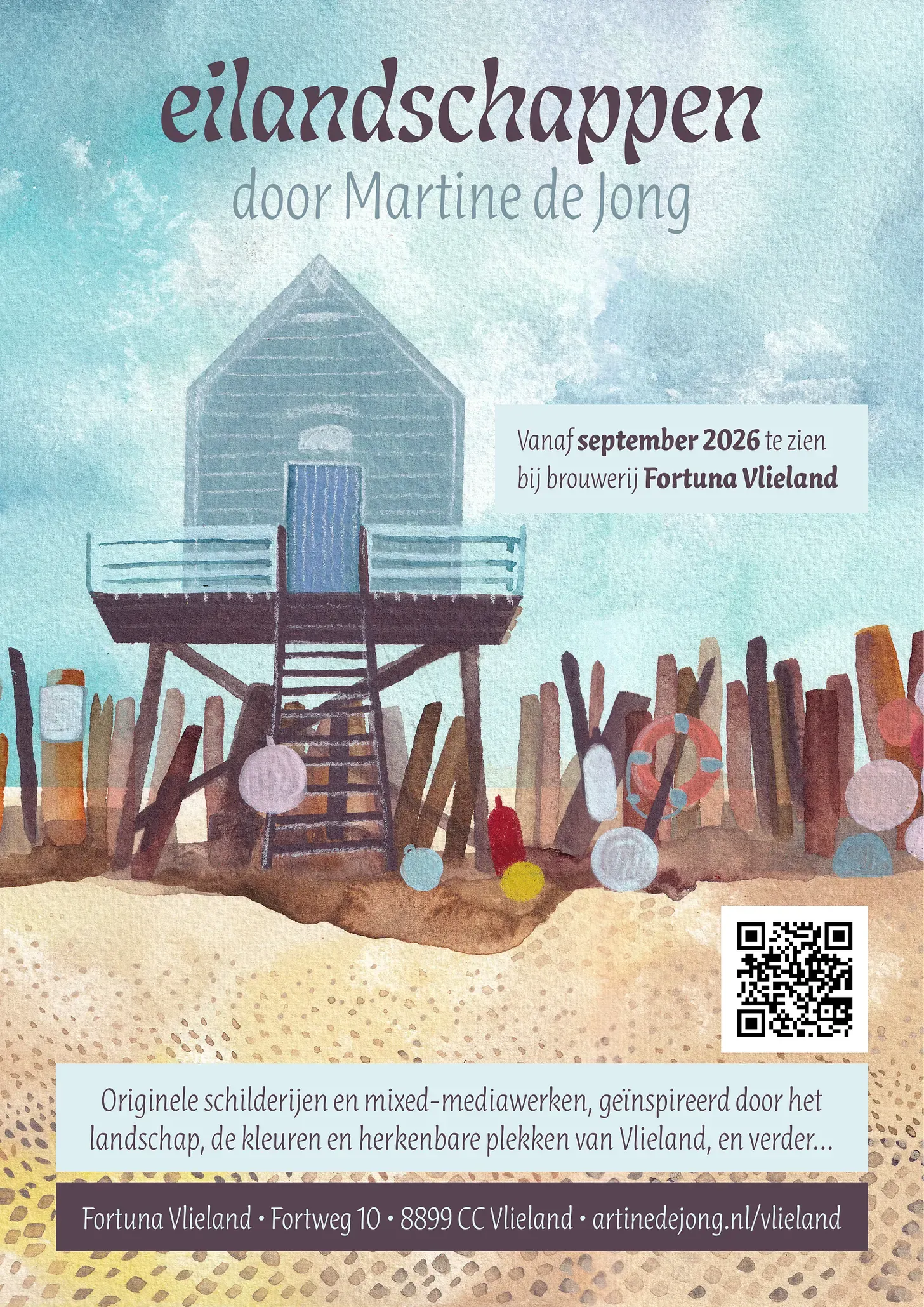 Poster voor de expositie Eilandschappen bij Brouwerij Fortuna op Vlieland