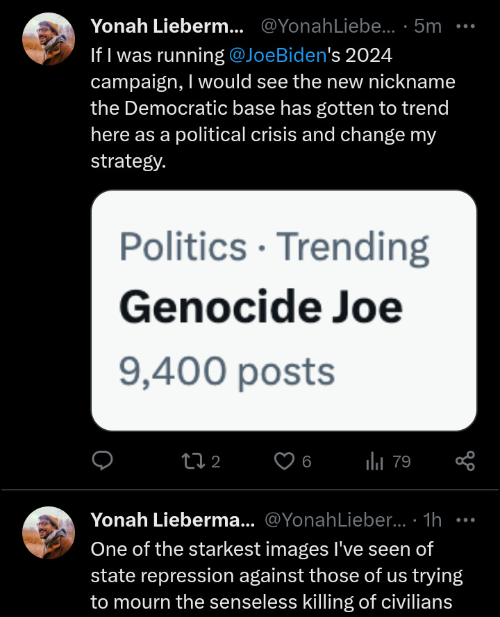 GENOCIDAL JOE. Angrier Inside Jewish and Christian Community, not Arab Community, Half Day After Biden Speech