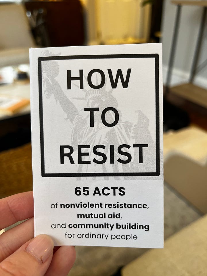 3 photos of the mini-zine 'How to Resist,' and an illustration of how to fold the zine. 