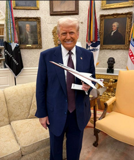 President Trump with Boom supersonic jet model image