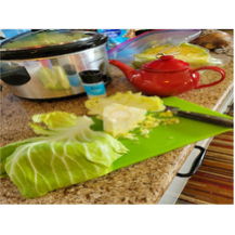 Cabbage trimmings, teapot