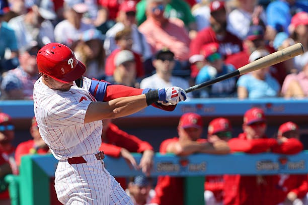 Philadelphia Phillies Infielder Trea Turner at bat during the spring training game between the New York Yankees and the Philadelphia Phillies on...