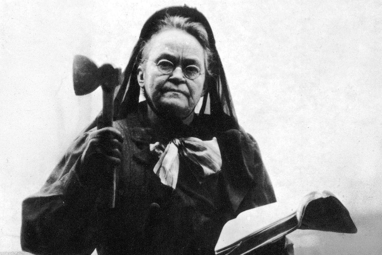 Known as “Hatchet Granny,” Carry Nation used cleavers, rocks, sledgehammers, and even billiard balls to destroy Kansas saloons Known as “Hatchet Granny,” Carry Nation used cleavers, rocks, sledgehammers, and even billiard balls to destroy Kansas saloons