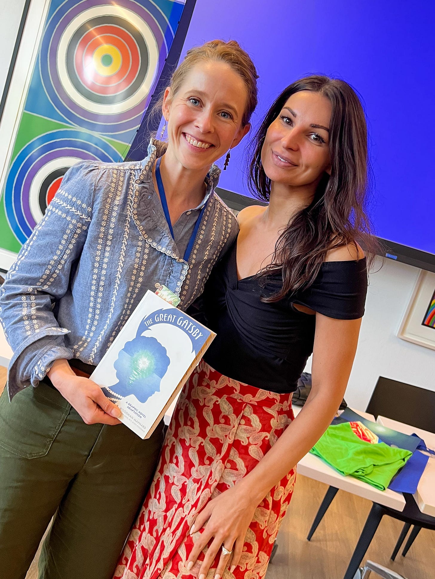 Graphic Novelist  K. Woodman-Maynard and playwright Martyna Majok smile at the camera while attending the F. Scott Fitzgerald Conference 2025. 