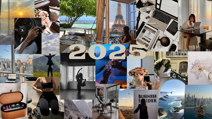 Vision board de alguém aleatório que peguei no Pinterest que ilustra perfeitamente o que quero dizer.