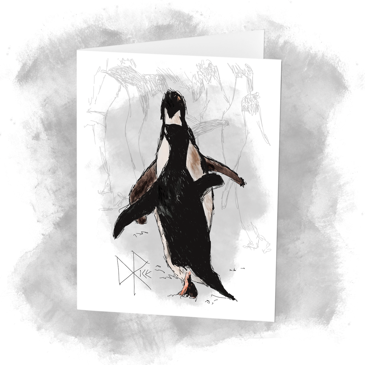 Two penguins face-to-face as they communicate with each other while milling about in their crowd. Sketch art by Don Rice. Two penguins face-to-face as they communicate with each other while milling about in their crowd. Sketch art by Don Rice.